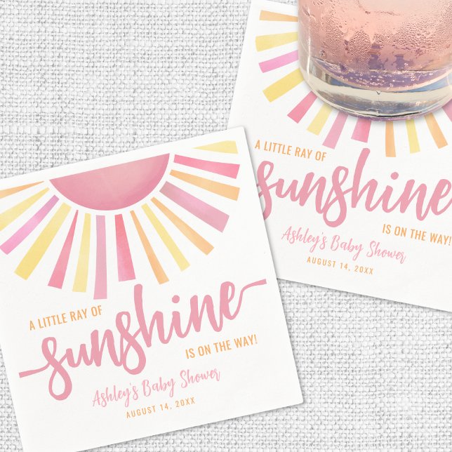 Guardanapo De Papel Chá de Bebê Sol Rosa (Pink Little Ray Of Sunshine Sun Baby Shower Napkins)