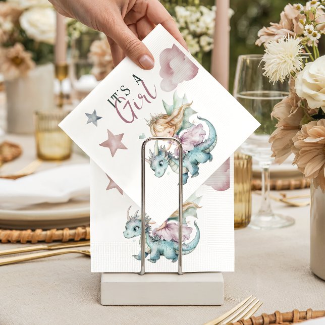 Guardanapo De Papel Chá de Bebê Sonho de Fadas Dragão Rosa Princesa  (Criador carregado)