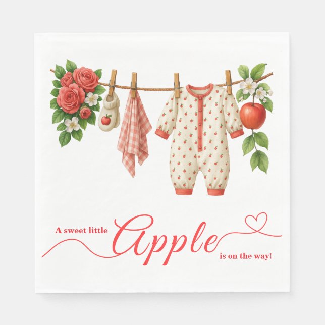 Guardanapo De Papel Chá de Bebê Sweet Little Apple | Chá de Bebê Rústi (Frente)