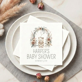 Guardanapo De Papel Chá de Bebê Urso Aquarela Boho