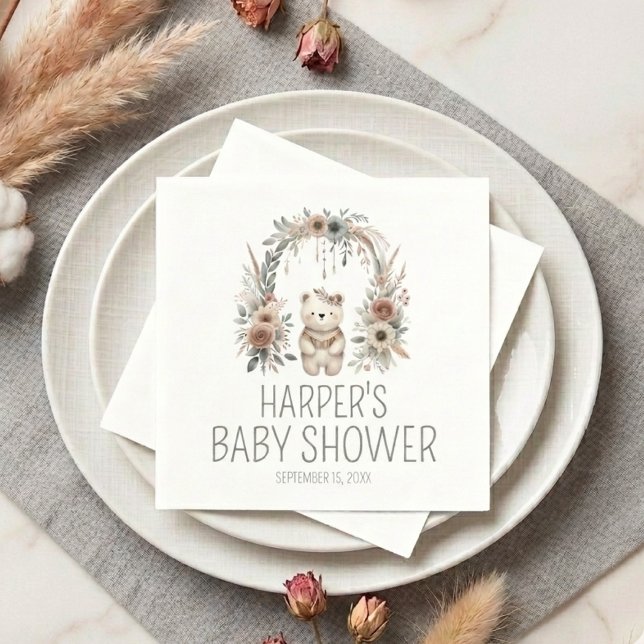 Guardanapo De Papel Chá de Bebê Urso Aquarela Boho  (Criador carregado)