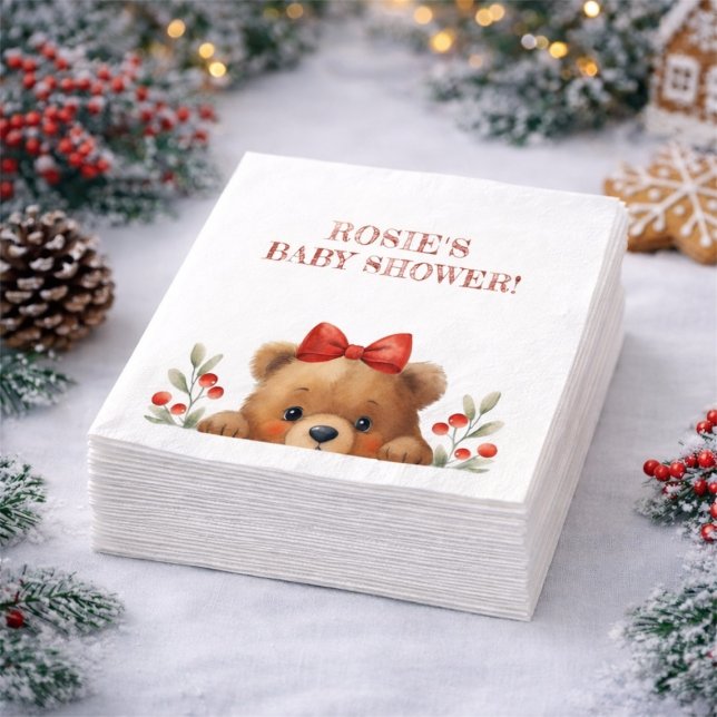 Guardanapo De Papel Chá de Bebê Urso Bebê e Frutas de Rowan (Baby Bear And Rowan Berries Baby Shower Napkins)