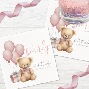 Guardanapo De Papel Chá de Bebê Urso de Pelúcia Balão Rosa
