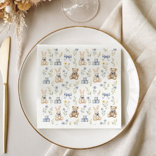 Guardanapo De Papel Chá de Bebê Urso de Pelúcia Floral Azul Coelho Ber