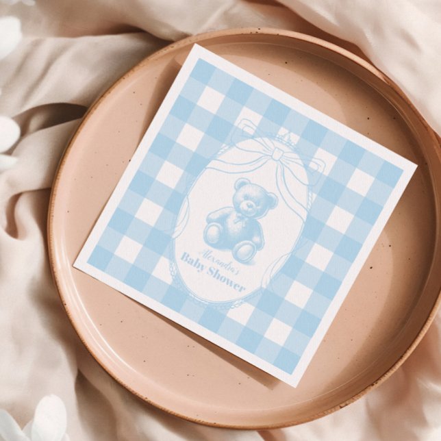 Guardanapo De Papel Chá de Bebê Urso Teddy Francês Xadrez Elegante (Criador carregado)