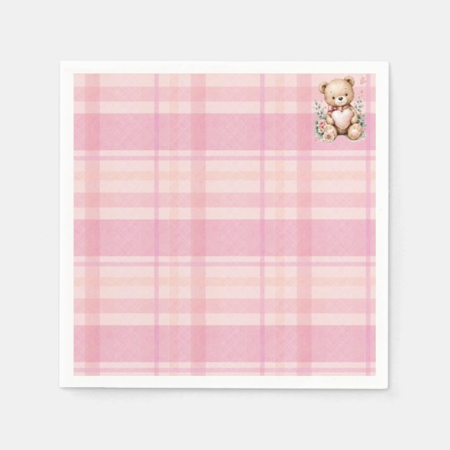 Guardanapo De Papel Chá de bebê xadrez rosa doce (Frente)