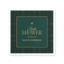 Chá de bebê xadrez verde elegante dourado navy