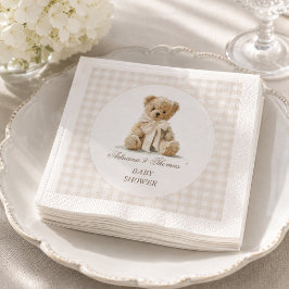 Guardanapo De Papel Chá de Bebê Xadrez Vintage Ursinho de Pelúcia