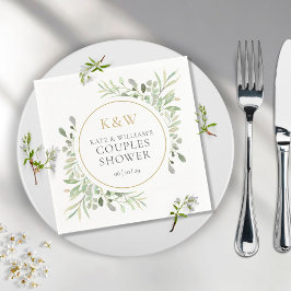 Guardanapo De Papel Chá de casamento de Casais Dourados Monograma Verd