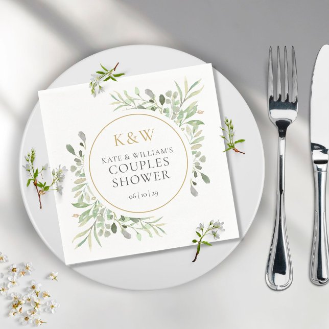 Guardanapo De Papel Chá de casamento de Casais Dourados Monograma Verd (Criador carregado)