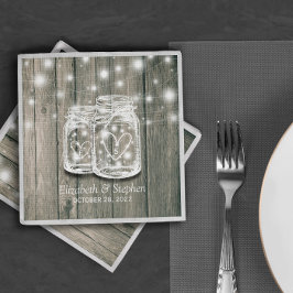 Guardanapo De Papel Chá de casamento Rústico Madeira Mason Jar String 
