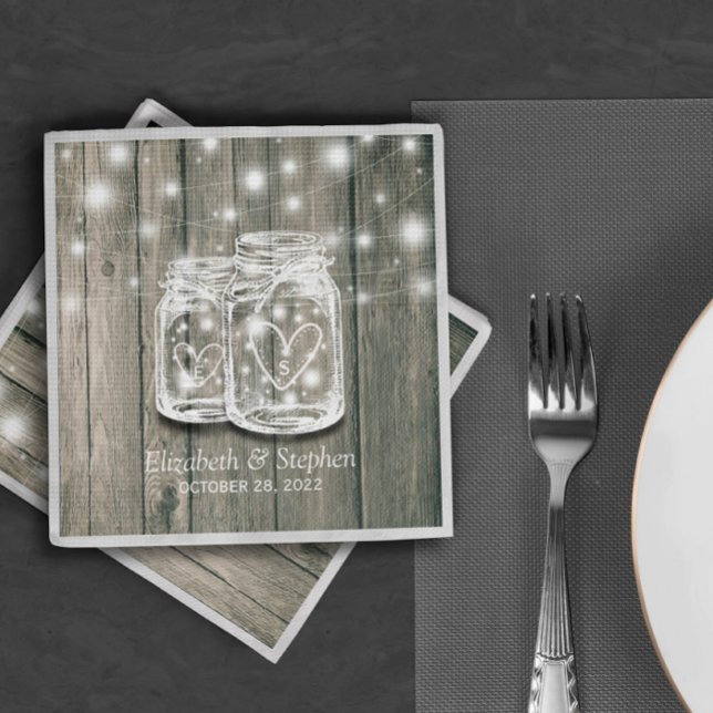 Guardanapo De Papel Chá de casamento Rústico Madeira Mason Jar String  (Criador carregado)