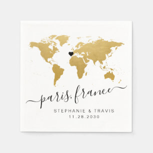 Guardanapo De Papel Chá de Destino do Coração do Dourado Mapa Mundi