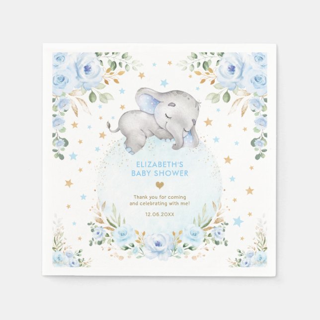 Guardanapo De Papel Chá de Elefante Floral Dourado Azul (Frente)