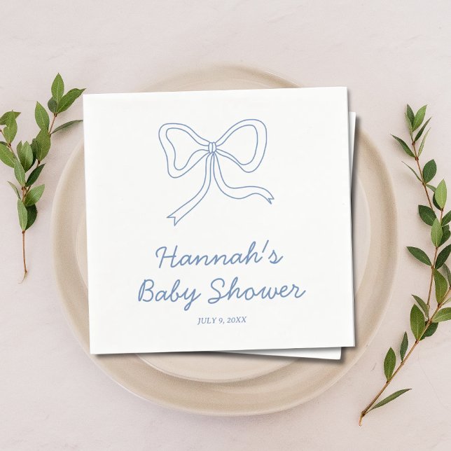 Guardanapo De Papel Chá de fraldas Arco de coquete azul personalizado  (Personalized Blue Coquette Bow Baby Shower Napkins)