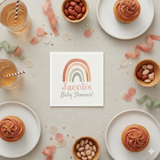 Guardanapo De Papel Chá de fraldas arco-íris neutro Terracotta (Rainbow baby shower party napkin)