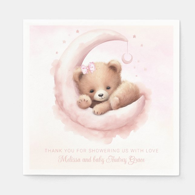 Guardanapo De Papel Chá de fraldas Blush Pink Bear Girl (Add your text to personalize. )