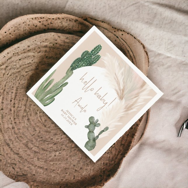 Guardanapo De Papel Chá de fraldas Boho cactus pampas arca (Boho cactus pampas arch hello baby shower napkins)