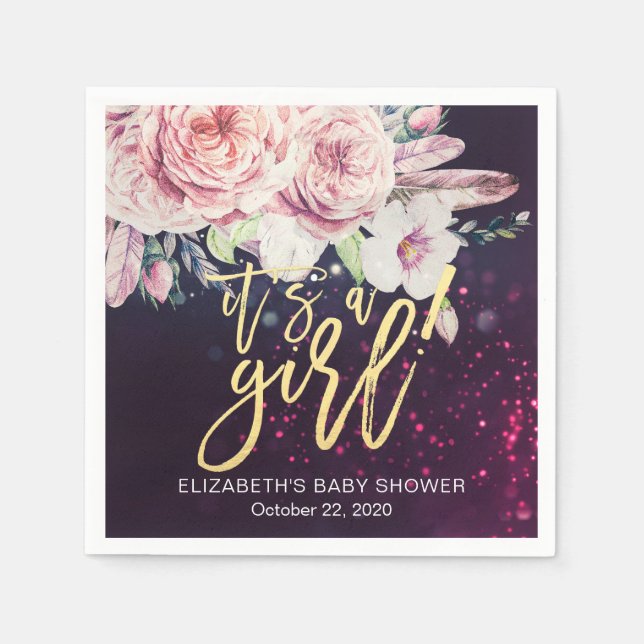 Guardanapo De Papel Chá de fraldas Boho Folha Floral Púrpura Luz Bokee (Frente)