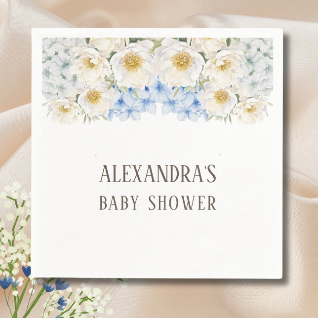 Guardanapo De Papel Chá de fraldas Branco Floral Azul Hydrangea Garden (Criador carregado)