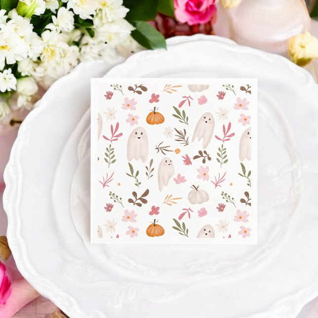Guardanapo De Papel Chá de fraldas brilhante de padrão fantasma de hal (Cute whimsical halloween ghost pattern baby shower napkins)