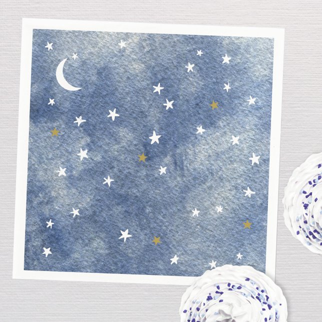 Guardanapo De Papel Chá de fraldas Celestial Star Marinho de Aquarela  (Celestial watercolor moon and stars party paper napkins)