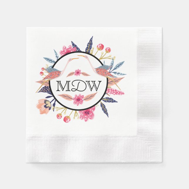 Guardanapo De Papel Chá de fraldas Chic Floral Botânica Storic Birds (Frente)