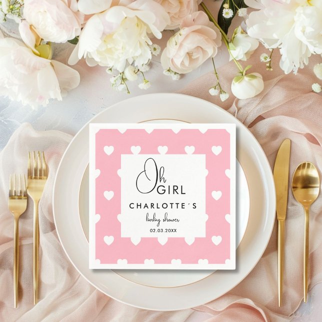 Guardanapo De Papel Chá de fraldas da coroa (Heart Pattern Baby Shower Napkins with your name and date.)