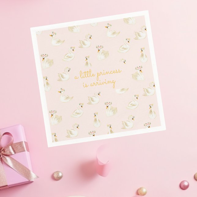Guardanapo De Papel Chá de fraldas da Princesa Pequena e Amarela Rosa (A little princess is arriving baby shower watercolor swan custom napkin)