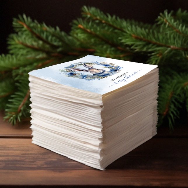 Guardanapo De Papel Chá de fraldas de Aquarela de Inverno (Winter Hare Watercolor Baby Shower Napkins)