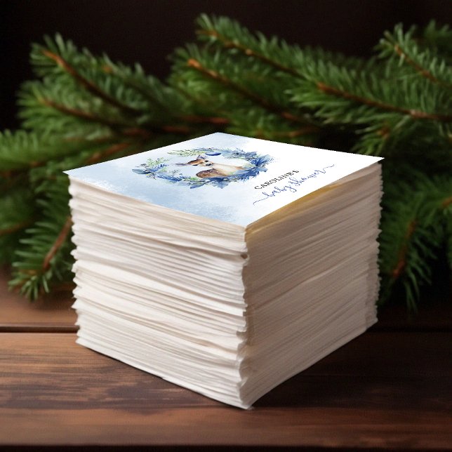 Guardanapo De Papel Chá de fraldas de Aquarela de Veado Inverno (Winter Deer Watercolor Baby Shower Napkins)