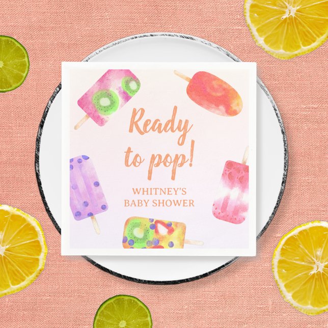 Guardanapo De Papel Chá de fraldas De Aquarela Pronta Para Pop (Ready To Pop Popsicle Watercolor Baby Shower Napkins)