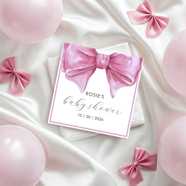 Guardanapo De Papel Chá de fraldas de Aquarela Rosa Girassol (Girly Pink Watercolor Bow Baby Shower Napkins)