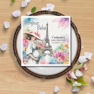 Guardanapo De Papel Chá de fraldas de Bonjour Bebe Floral Eiffel Tower