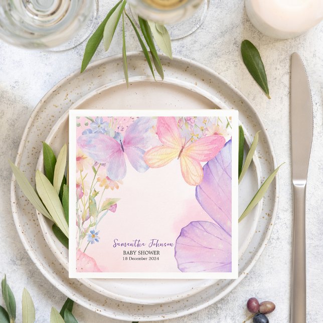 Guardanapo De Papel Chá de fraldas de borboleta rosa púrpura (Criador carregado)