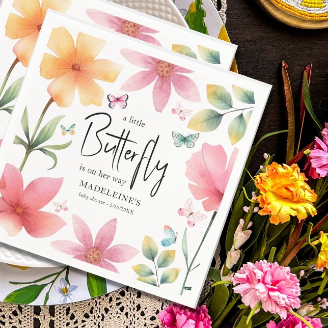 Guardanapo De Papel Chá de fraldas de Borboletas Florais Rosa (Criador carregado)