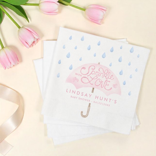Guardanapo De Papel Chá de fraldas de borrifa moderna rosa (Umbrella - Sprinkle with Love Baby Shower Napkins)