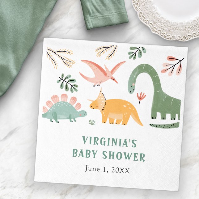 Guardanapo De Papel Chá de fraldas de dinossauro (Dinosaur Baby Shower Decor Napkins by Painted Paperie
)