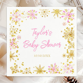 Guardanapo De Papel Chá de fraldas de flocos de neve rosa e Dourada