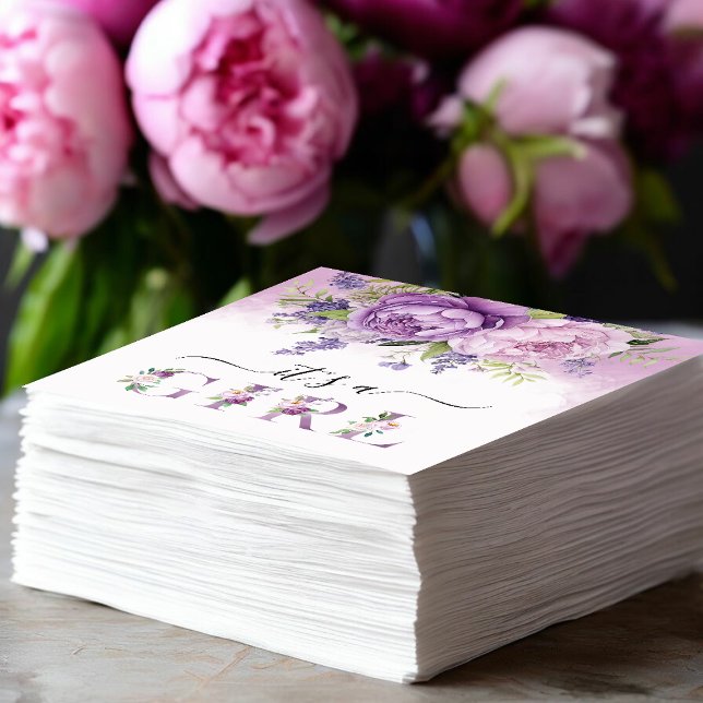 Guardanapo De Papel Chá de fraldas De Garden Flowers De Púrpura E Rosa (Purple And Pink Garden Flowers Girl Baby Shower Napkins)