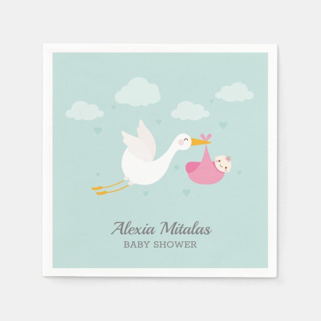 Guardanapo De Papel Chá de fraldas de Garota do Pacote Rosa de Stork (Frente)
