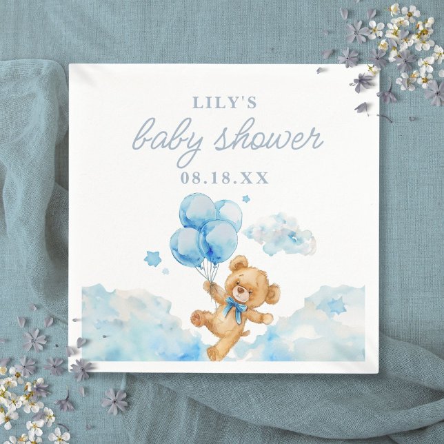 Guardanapo De Papel Chá de fraldas de Garoto Azul de Espera Bonito (Cute Bearly Wait Blue Boy Baby Shower Napkins)