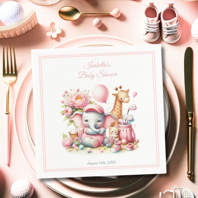 Guardanapo De Papel Chá de fraldas de Golfe de Elefante e Girafa Menin (A lovely way to add whimsical delight to your baby shower tables. )