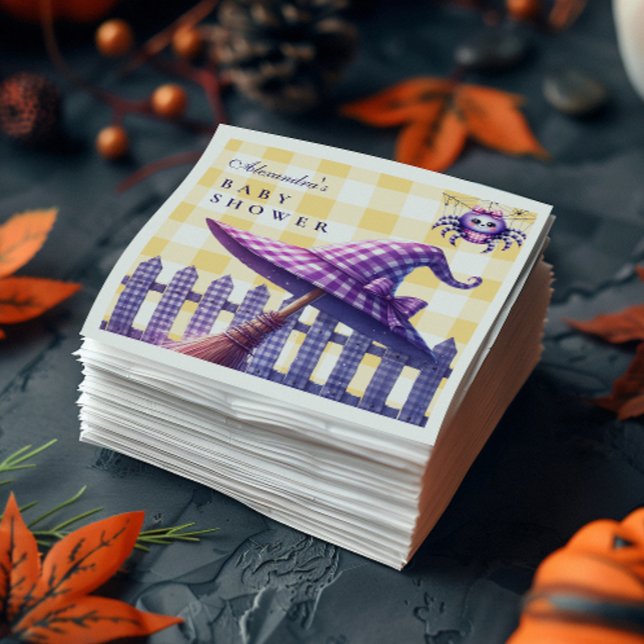 Guardanapo De Papel Chá de fraldas de Halloween de Gingham Purple (Criador carregado)