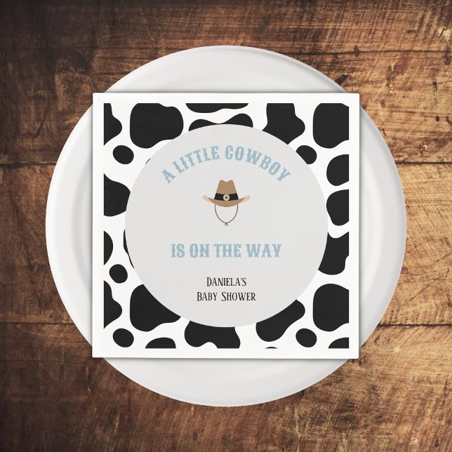 Guardanapo De Papel Chá de fraldas de Impressão de Vaca Rodeo Ocidenta (little cowboy baby shower napkins cowprint western wild west rodeo)