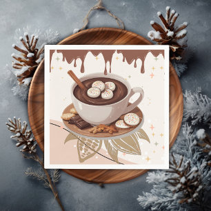 Guardanapo De Papel Chá de fraldas de inverno com chocolate quente e c