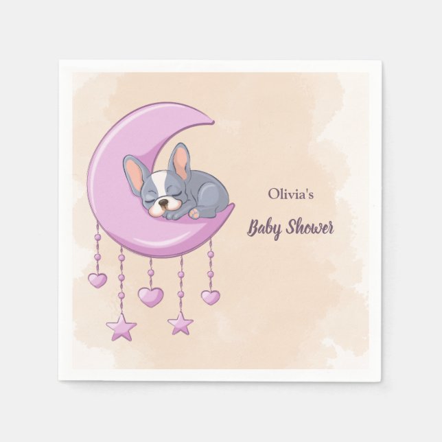 Guardanapo De Papel Chá de fraldas de Lua Rosa-Rosa-Pinta-Cãozinho Fra (Frente)