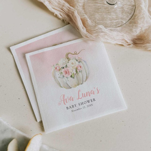 Guardanapo De Papel Chá de fraldas de Menina de Abóbora Personalizado  (Pink Fall Girl Baby Shower Paper Napkins)