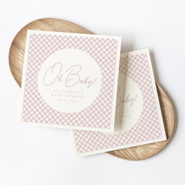 Guardanapo De Papel Chá de fraldas de menina personalizada de gingham  (Criador carregado)