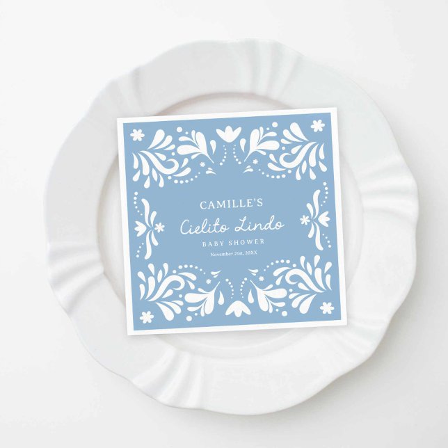 Guardanapo De Papel Chá de fraldas de Menino Azul Cielito Lindo (Blue Cielito Lindo Boy Baby Shower Paper napkins)